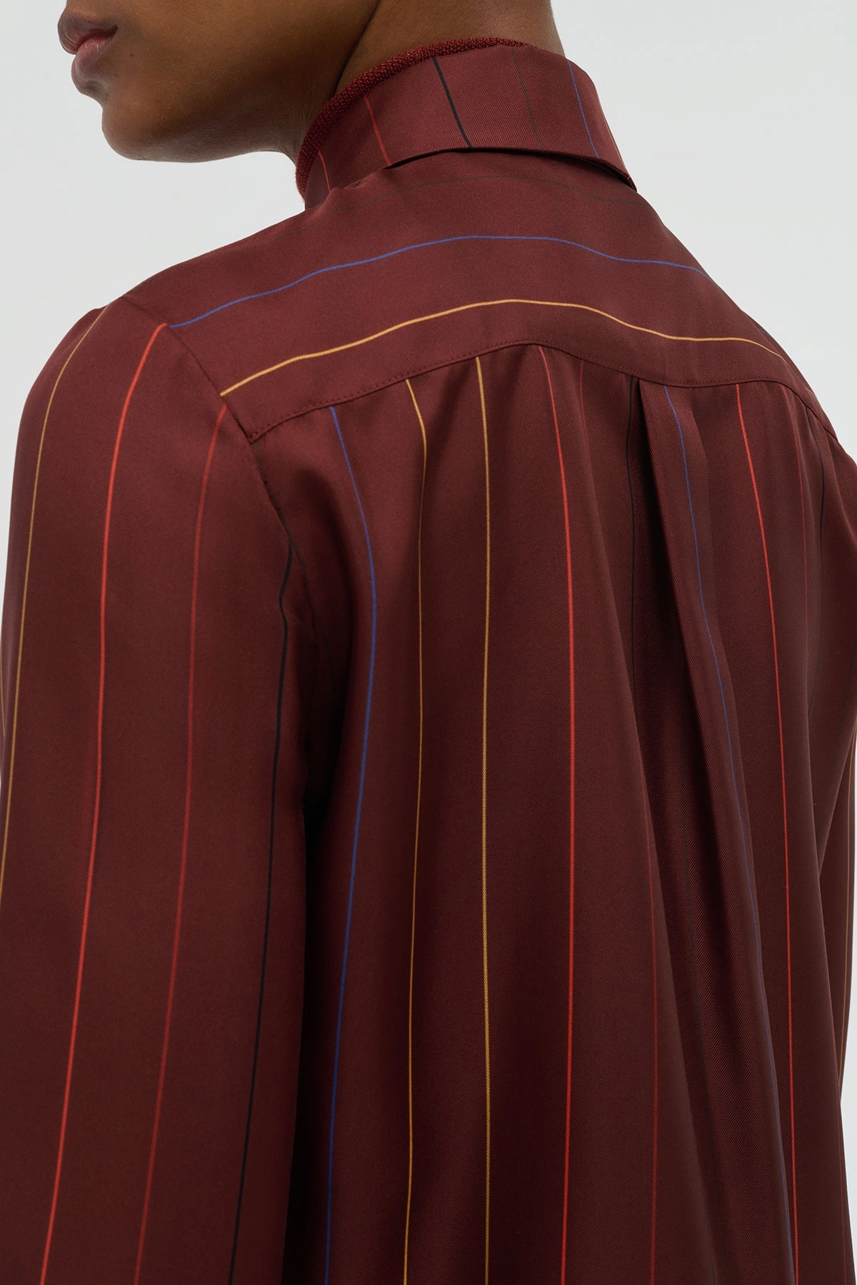 Business Tailored Wear Henri Blouse in Burnt Sienna Multi Pinstripe Silk Twill
