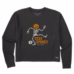 Weekend Comfort Wear Slim Fit Wear Women's Stay Spooky Skeleton Long Sleeve Crusher Boxy Tee