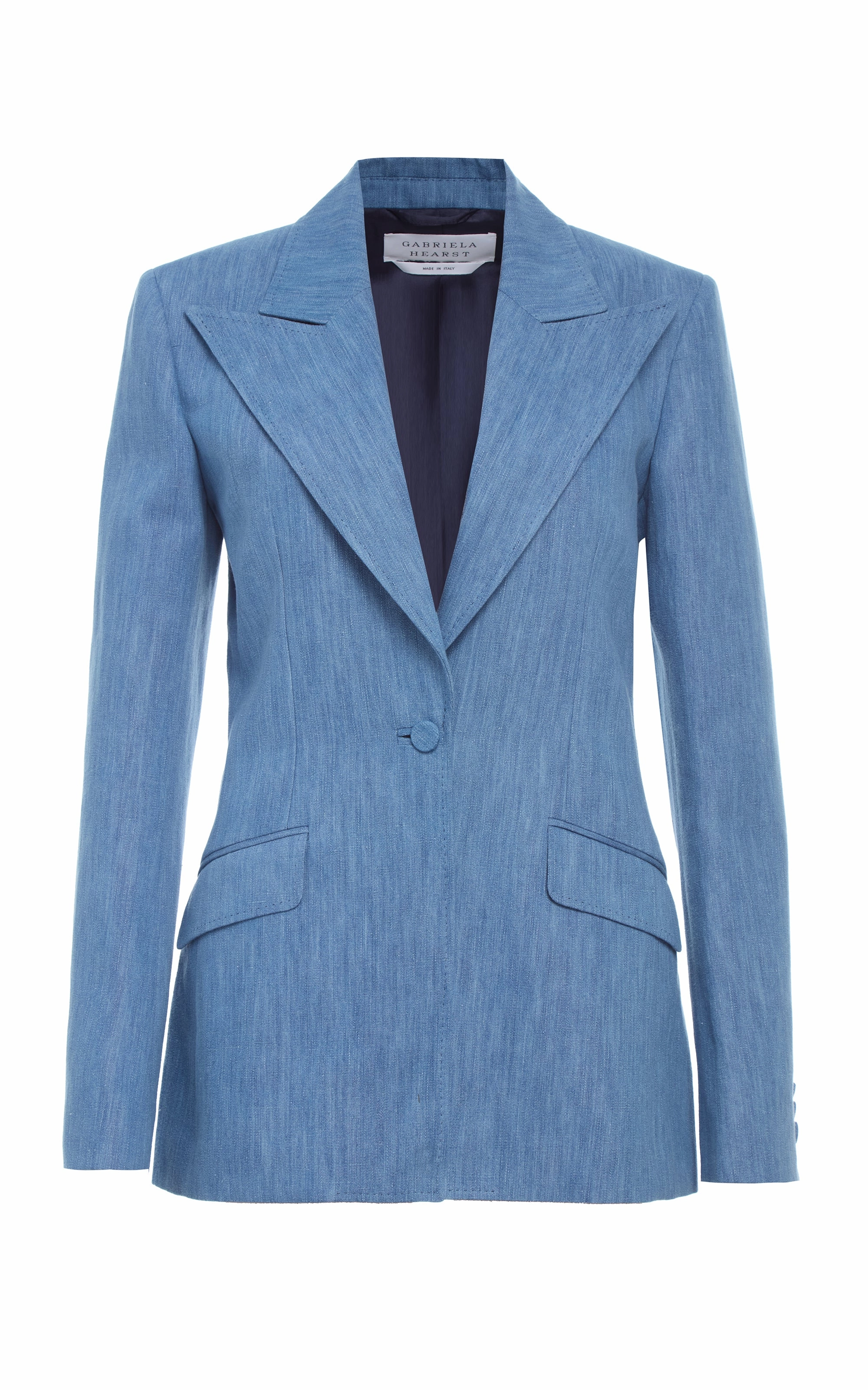 Leiva Blazer in Medium Blue Recycled Cotton Linen Denim Tailored Wear