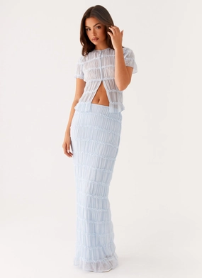 Daydreaming Low Rise Maxi Skirt - Blue Minimal Design