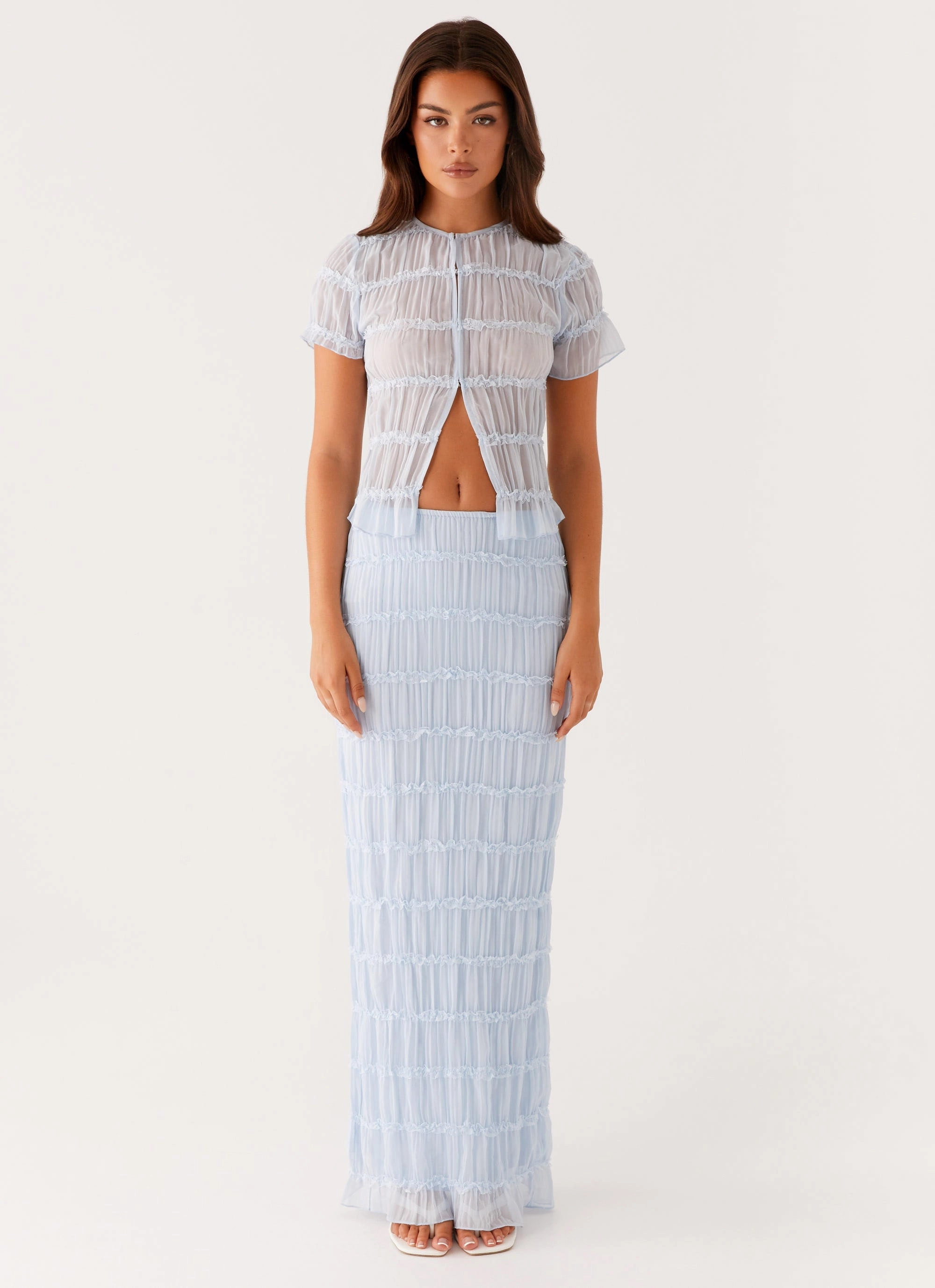 perforated design Daydreaming Low Rise Maxi Skirt - Blue