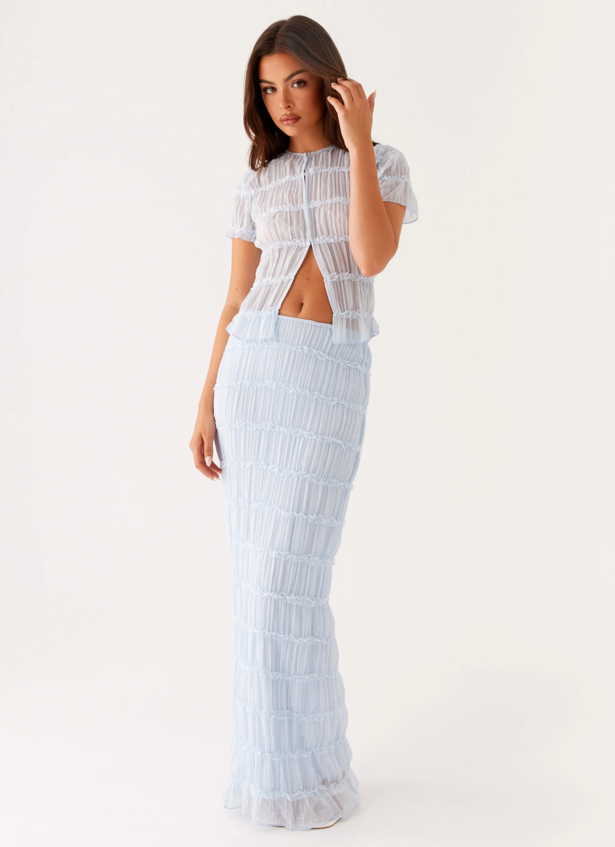 Daydreaming Low Rise Maxi Skirt - Blue Minimal Design