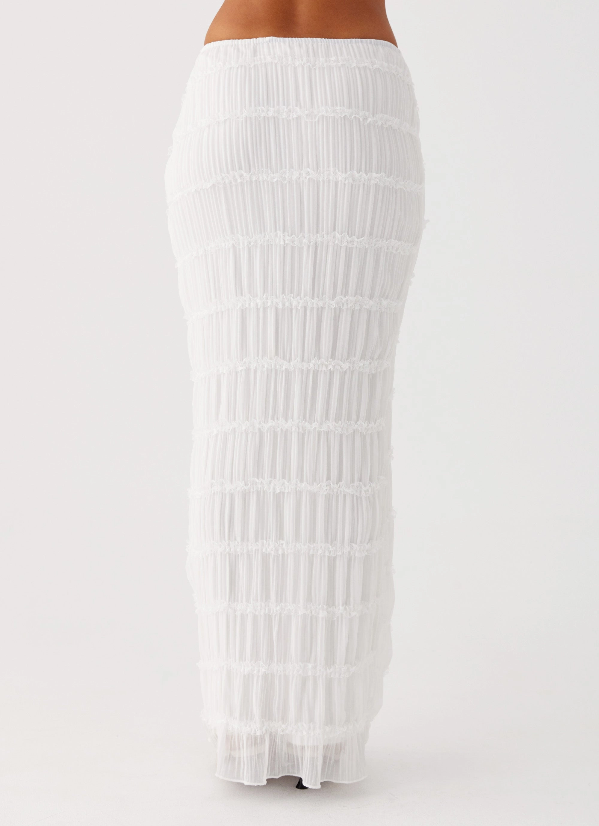 Cotton Rich Double Layered Design Daydreaming Low Rise Maxi Skirt - White