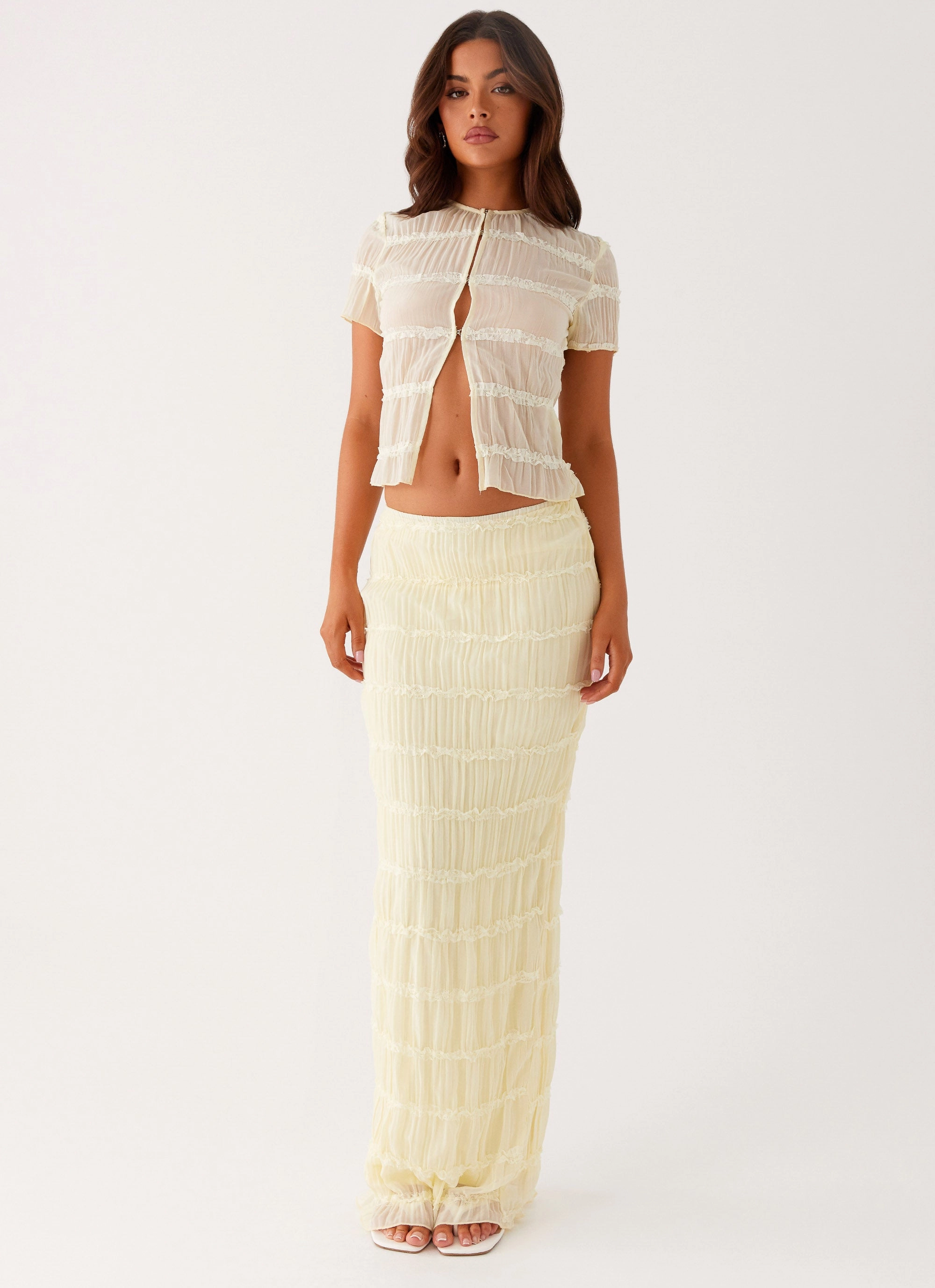 Striped Design Urban Fit Daydreaming Low Rise Maxi Skirt - Yellow