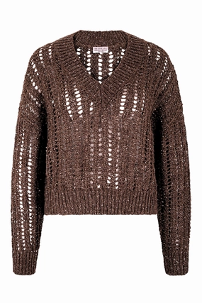 Light Reflective Trim Comfortable Stretch Dazzling Openwork Rib Sweater