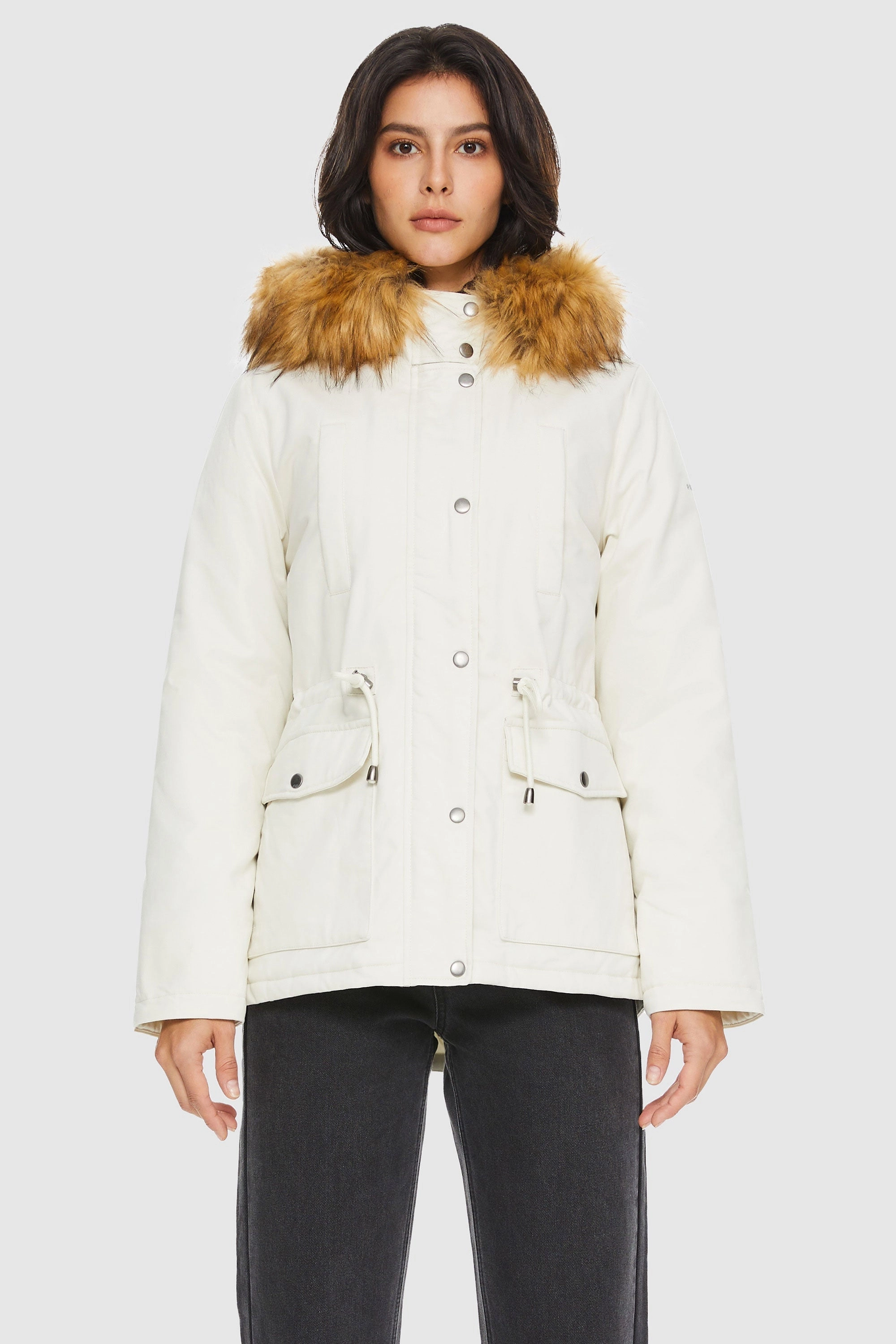 Double Stitch Reinforcement Detachable Faux Fur Winter Parka Jacket