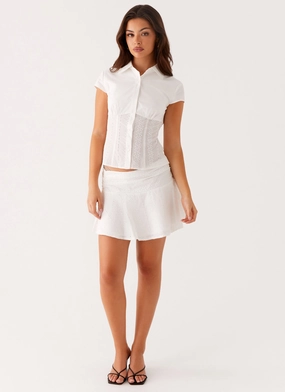 Devoted Mini Skirt - White Roll Up Hem Mood Dressing