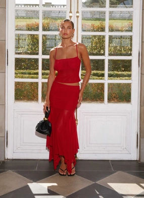 Elegant Flow Dionne Maxi Skirt - Red