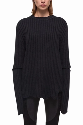 Distressed Ribbed Sweater Comfy Knitwear
