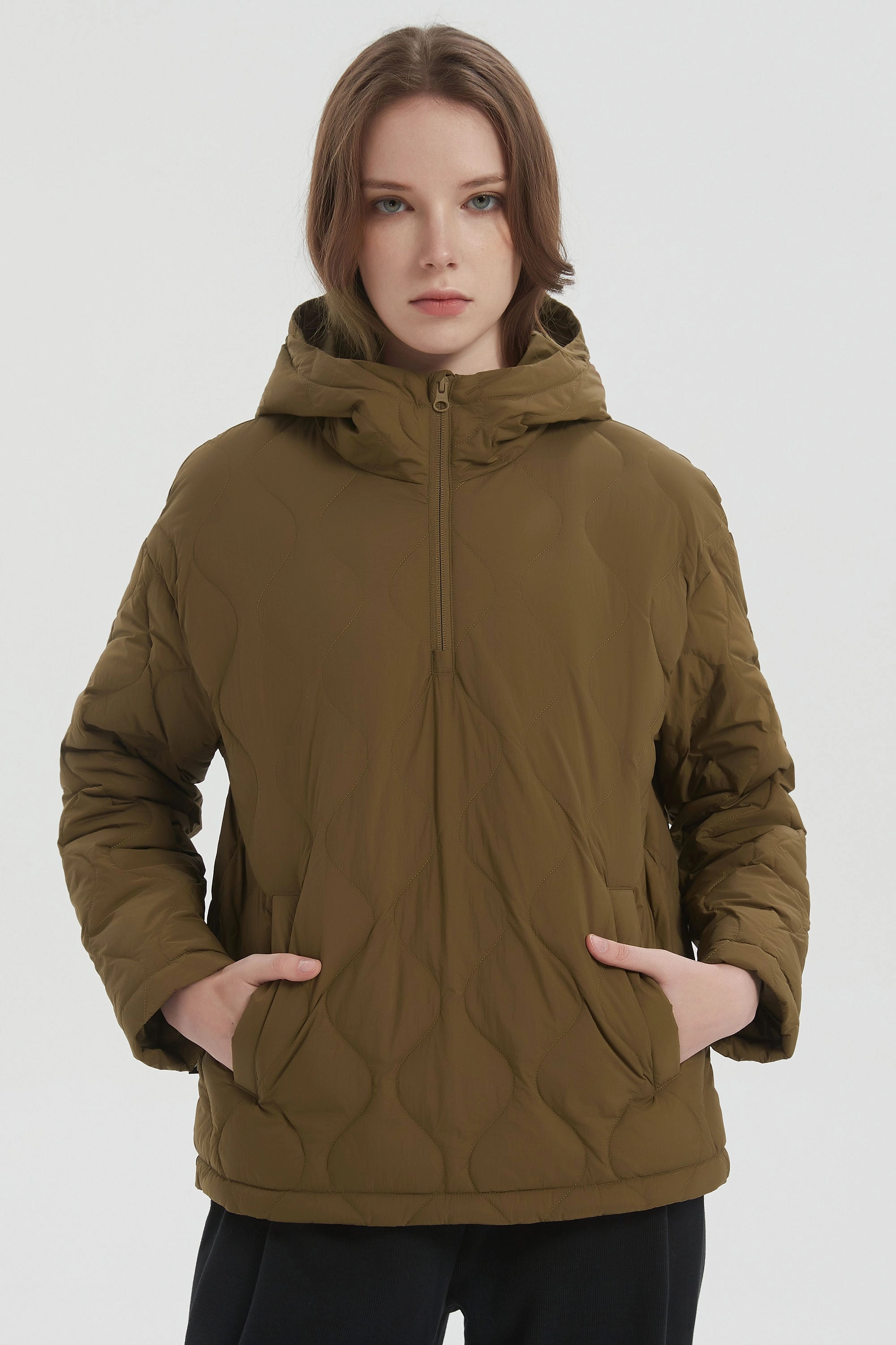 Snag Free Surface Down Puffer Jacket Half Zip Hoodies Coat