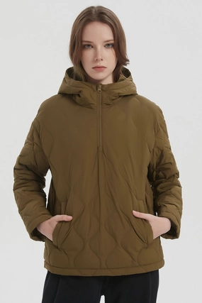 Impact Absorbing Padding Down Puffer Jacket Half Zip Hoodies Coat