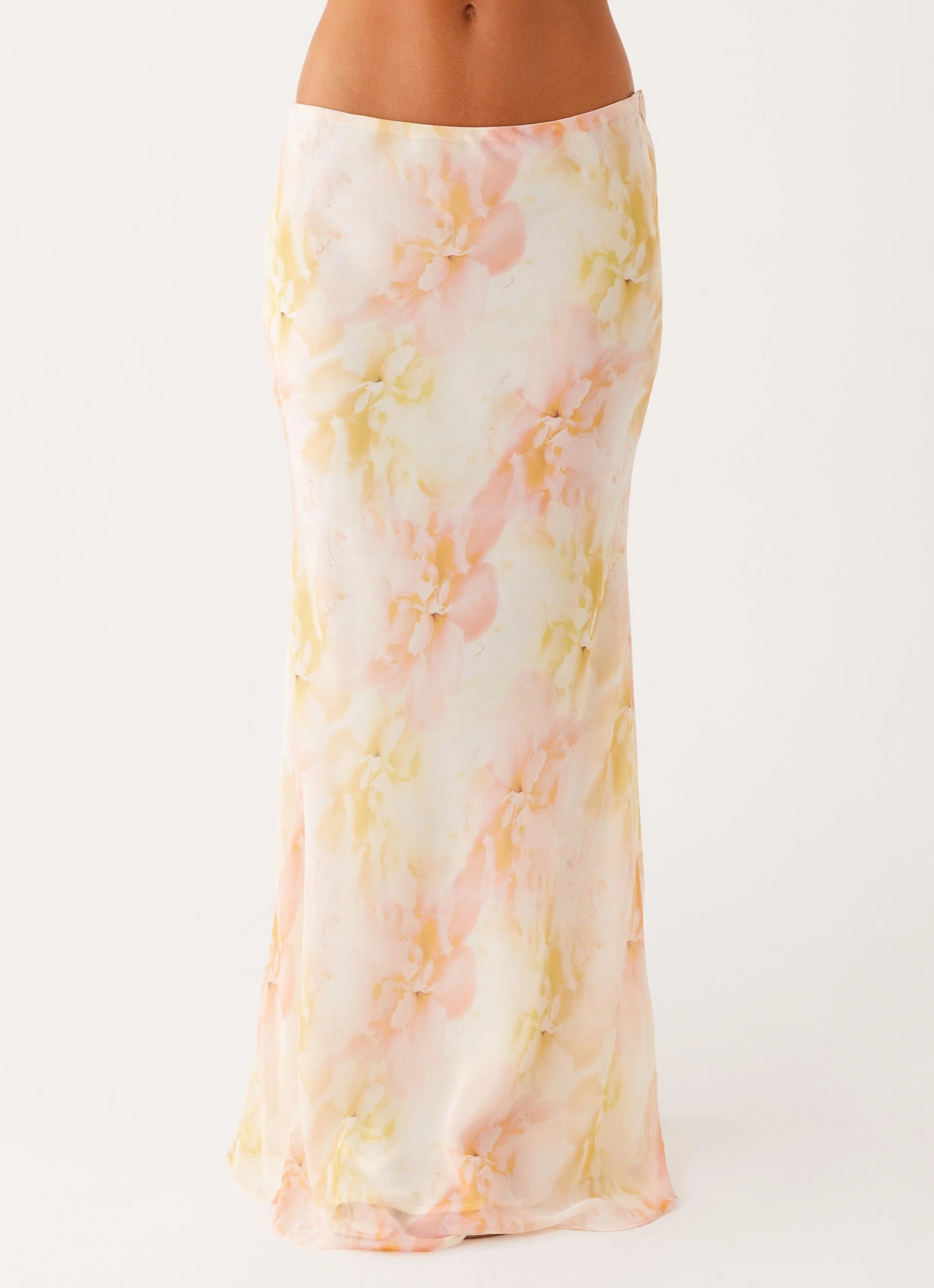 Collaboration Piece Side Slit Harlow Chiffon Maxi Skirt - Floral Print