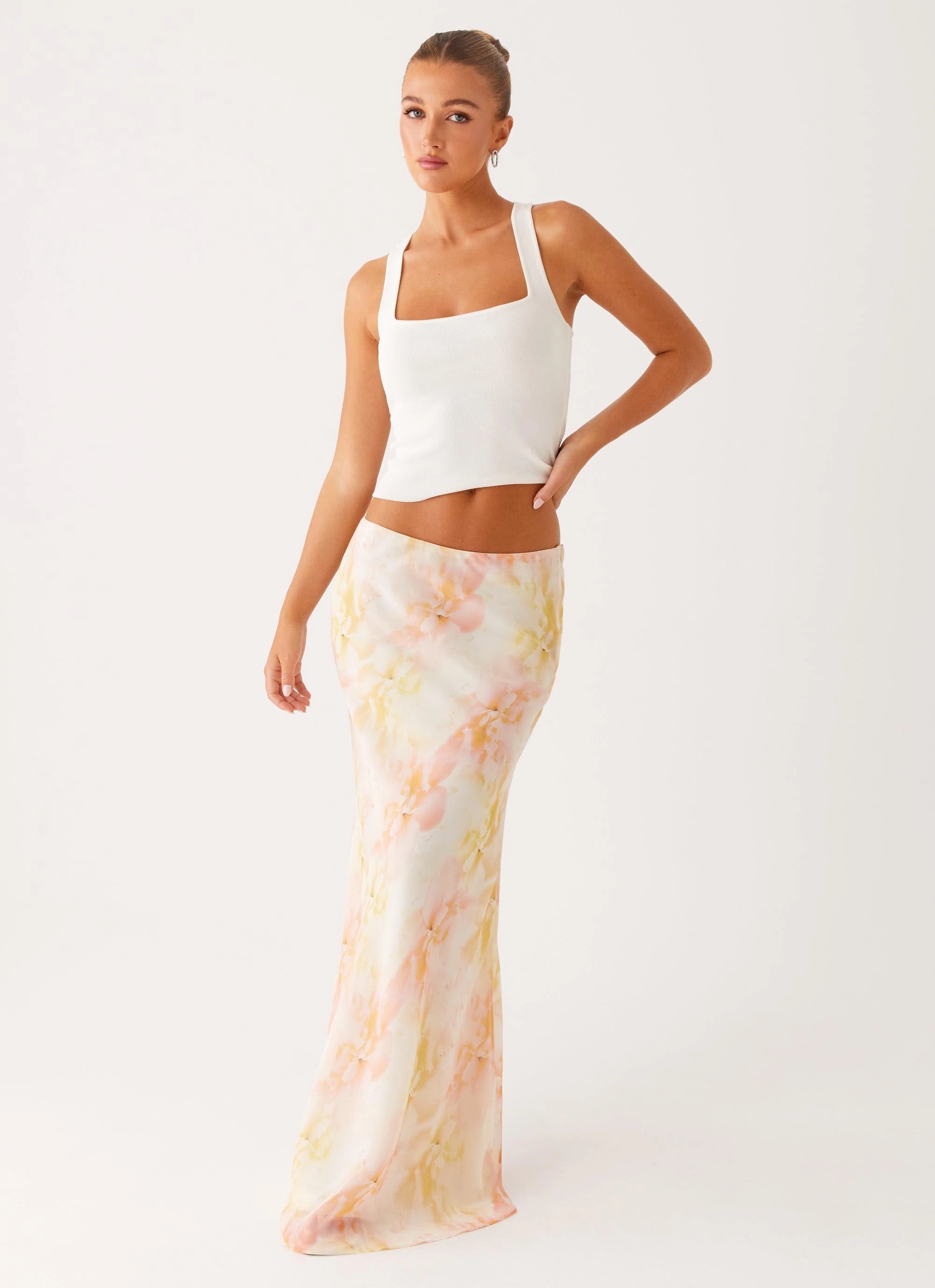 Harlow Chiffon Maxi Skirt - Floral Print Wrap Closure Refined Edge