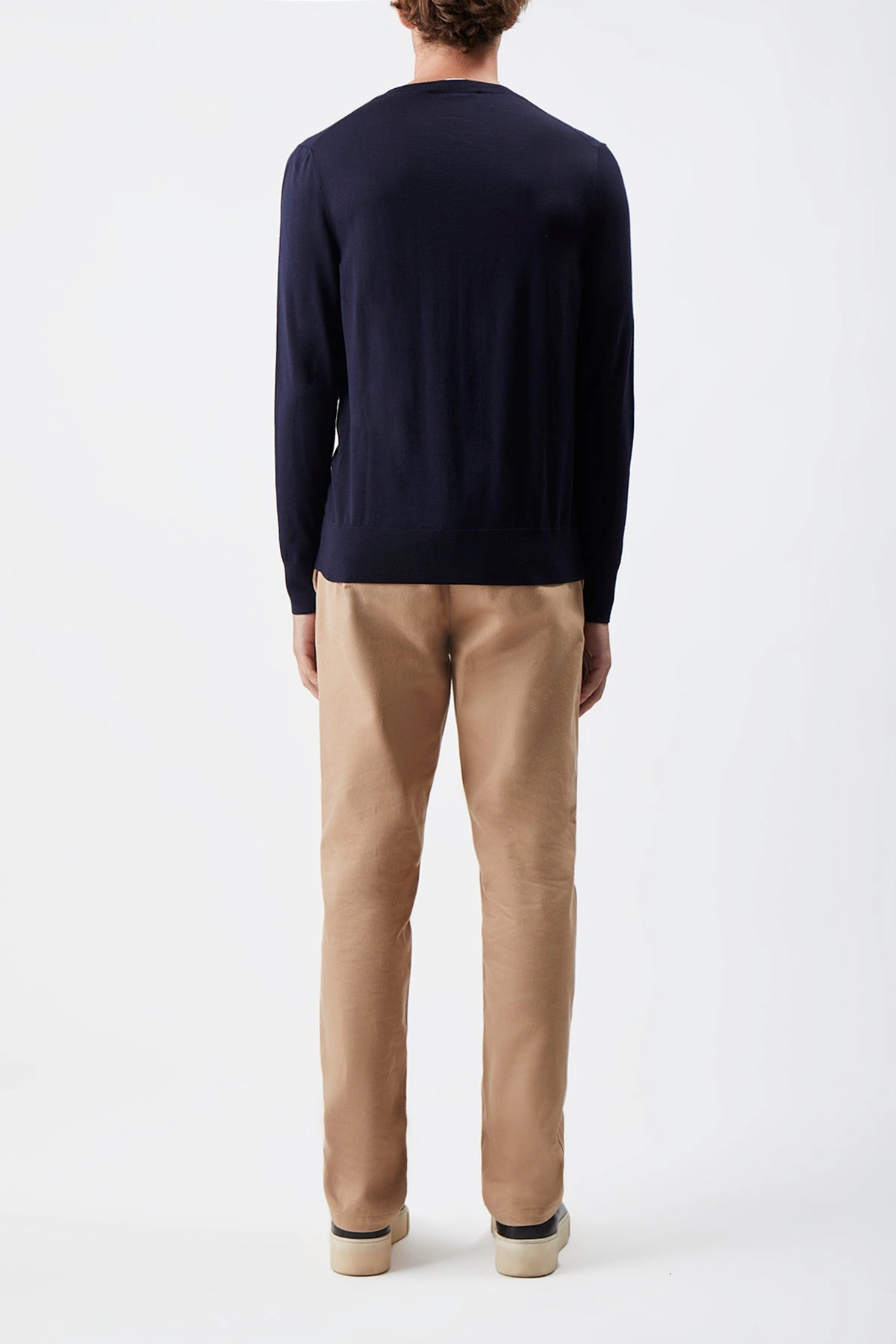 Palco Knit Crewneck in Navy Merino Wool Crew Neckline Flexible Neckline