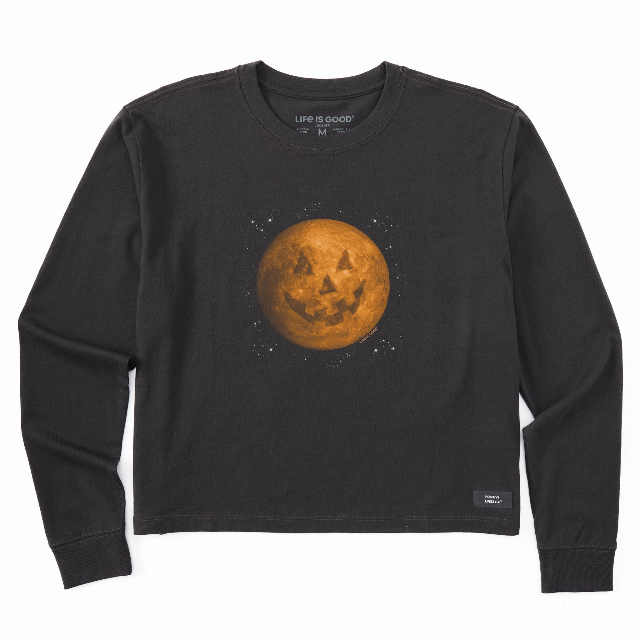 Essential Casual Active Look Women's Celestial Jack-O-Moon Long Sleeve Crusher Boxy Tee