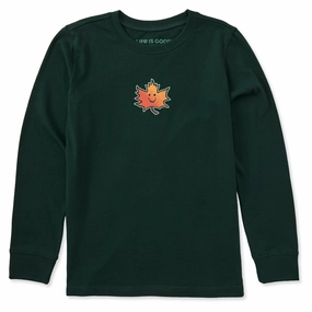 Kids Happy Leaf Long Sleeve Crusher Tee Comfy Stretch Wear Water Based Ink