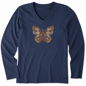 Women's Autumn Butterfly Long Sleeve Crusher Vee Soft Comfort Wear Camping practicality