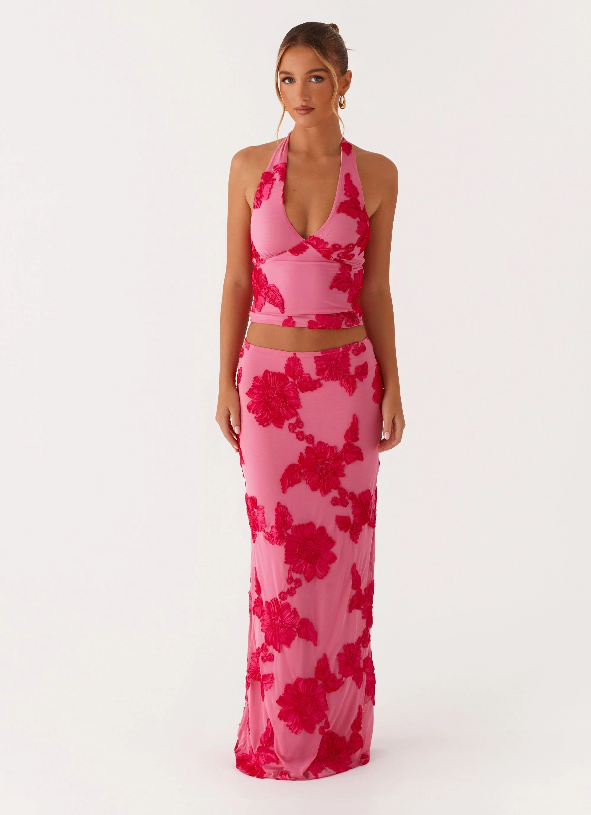 Urban Pulse Neutral Tones Radiate Maxi Skirt - Pink