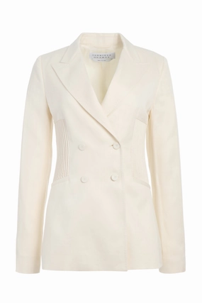Sharp Layering Timeless business wear Brett Blazer in Ivory Textured Linen