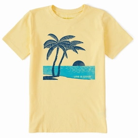 Kids Sunset Two Palms Short Sleeve Crusher Tee High-End Quality Yarn Dyed Stripes