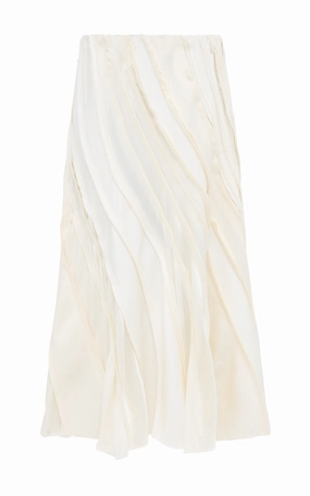 Polished Wear Elegant Touch Elora Patchwork Midi Skirt in Ivory Textured Linen Slub