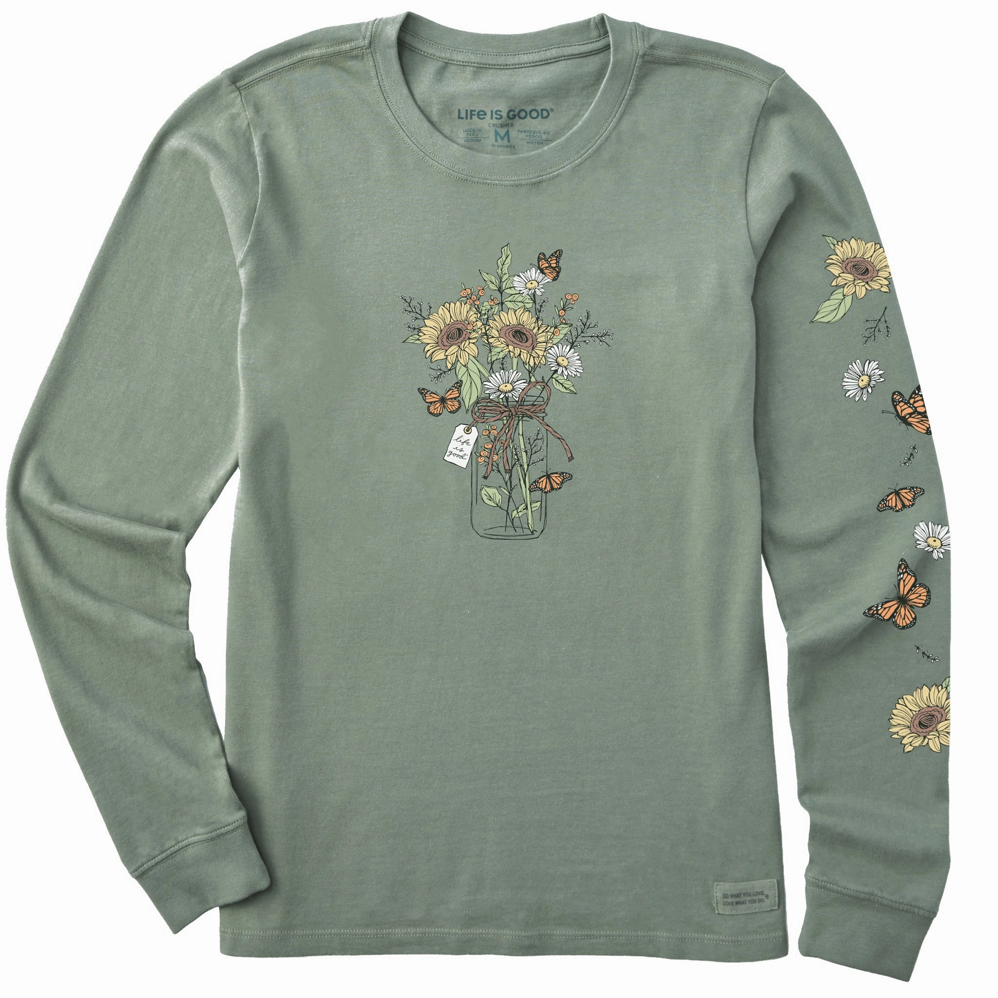 Women's Sunflower Monarch Jar Long Sleeve Crusher Tee Everyday Top