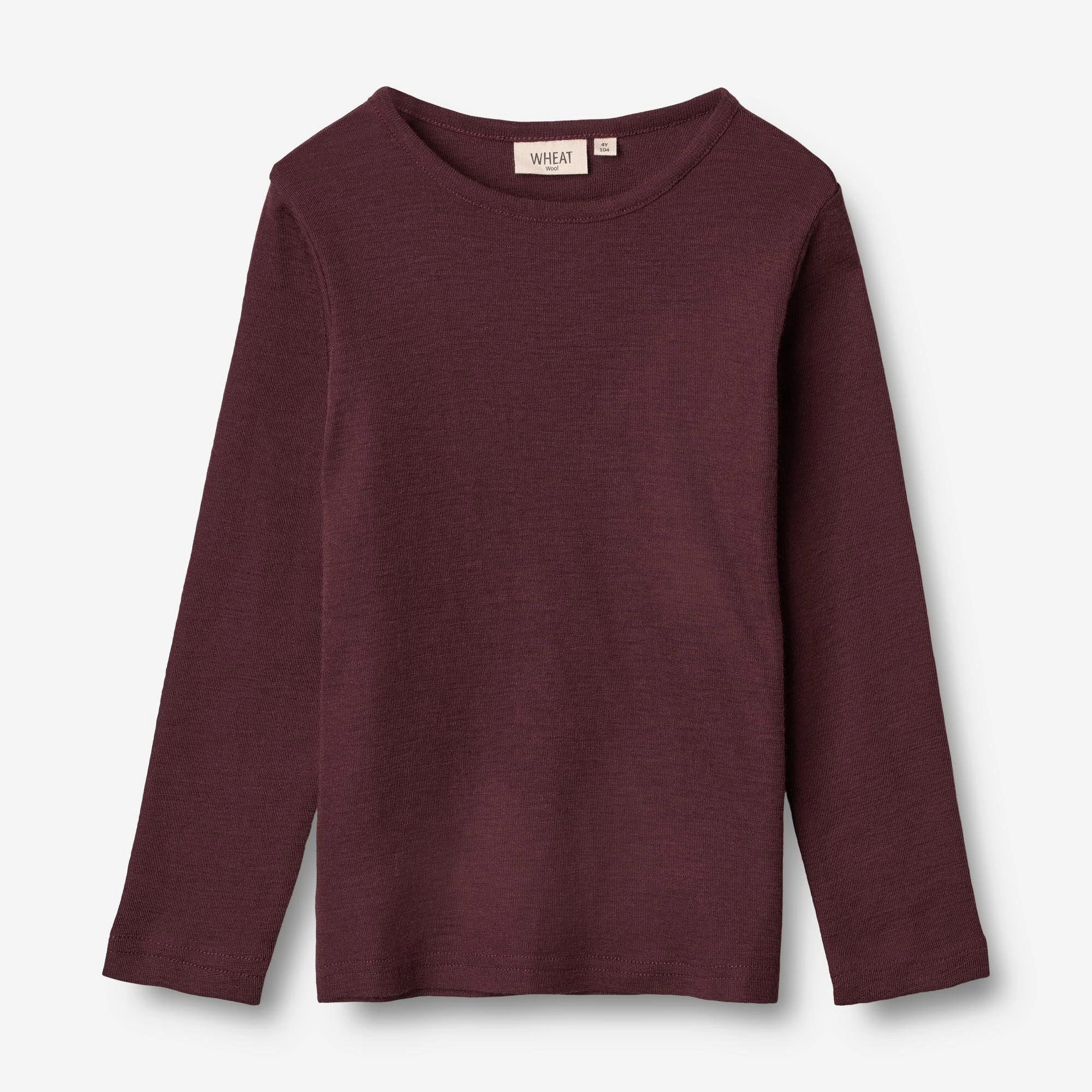Stretch Recovery Fabric Tonal Stitching Detail Wool T-Shirt LS - aubergine