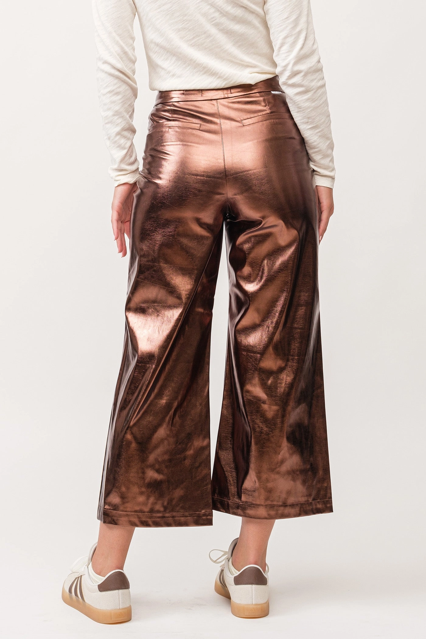 All Size Fit Dear John Audrey High Rise Wide Clean Hem Cropped Pants Rust Copper Foil
