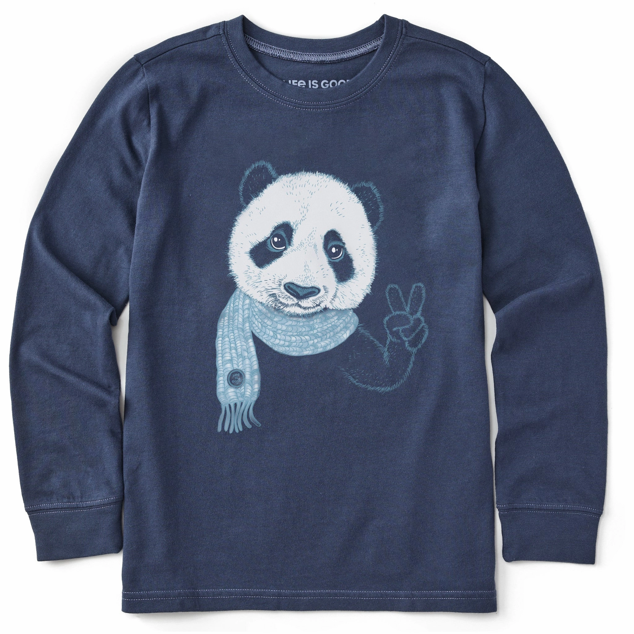 Kids Peaceful Panda Long Sleeve Crusher Tee Glossy Look Weekend Fashion
