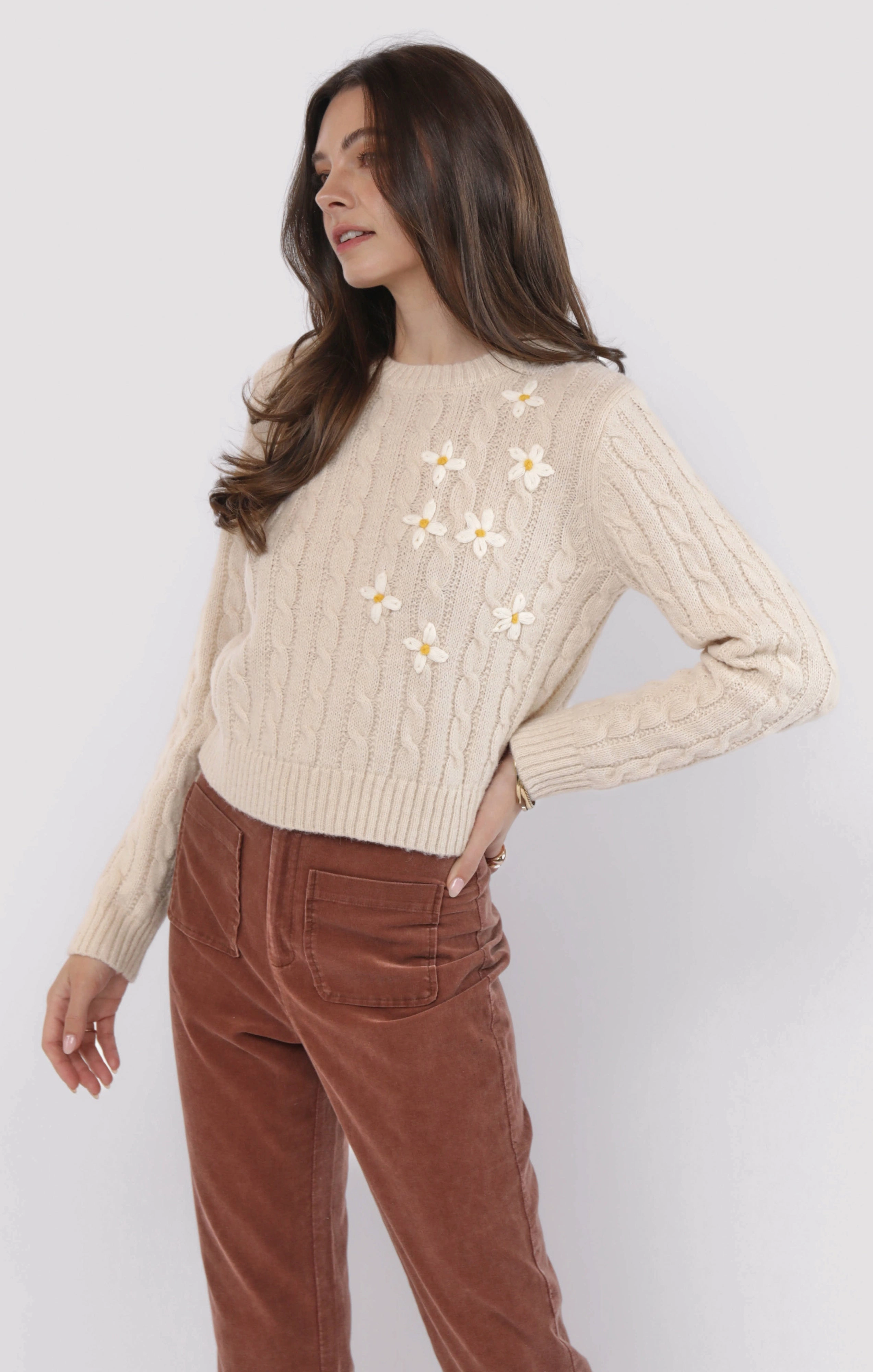 Knitted Fashion Sadie and Sage Lulu Embroidered Daisy Sweater