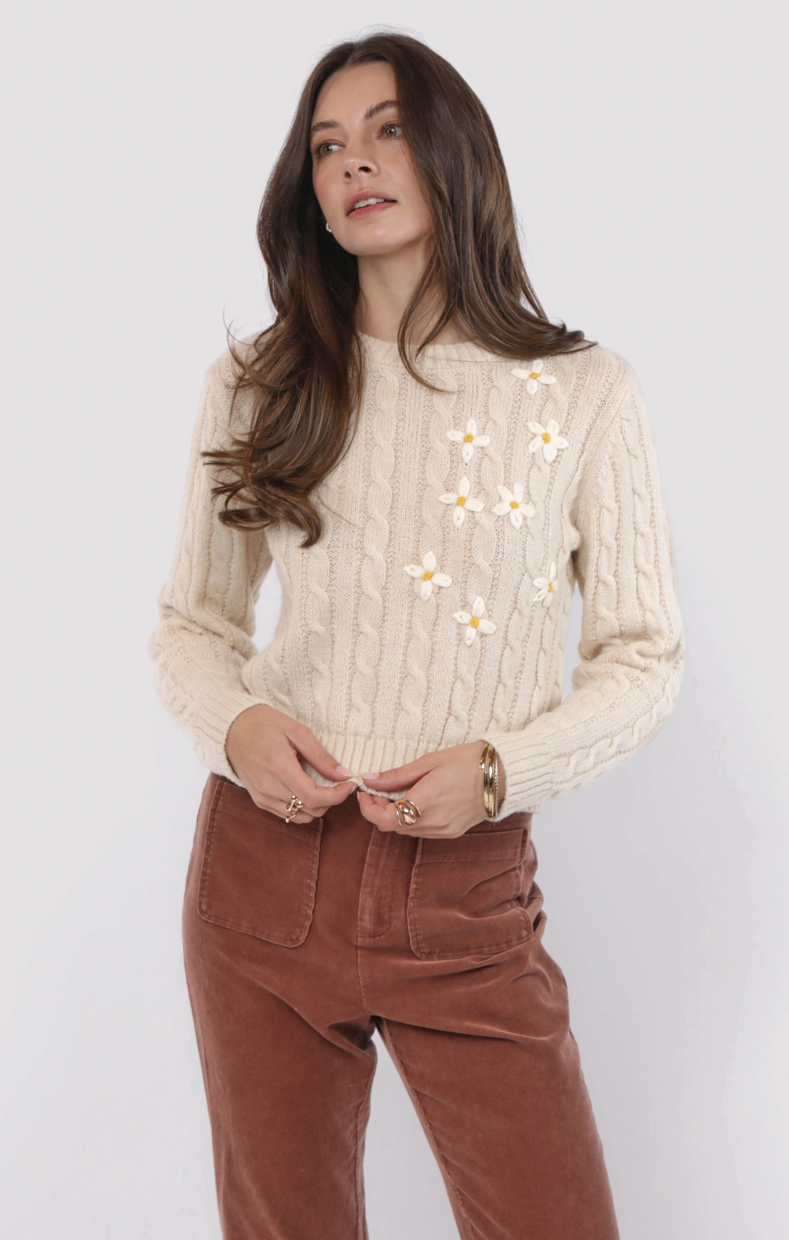 Sadie and Sage Lulu Embroidered Daisy Sweater Dynamic Ventilation Panels