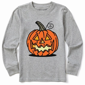 Kids Jack O'Lantern Long Sleeve Crusher Tee Tagless Comfort Easy Care Material