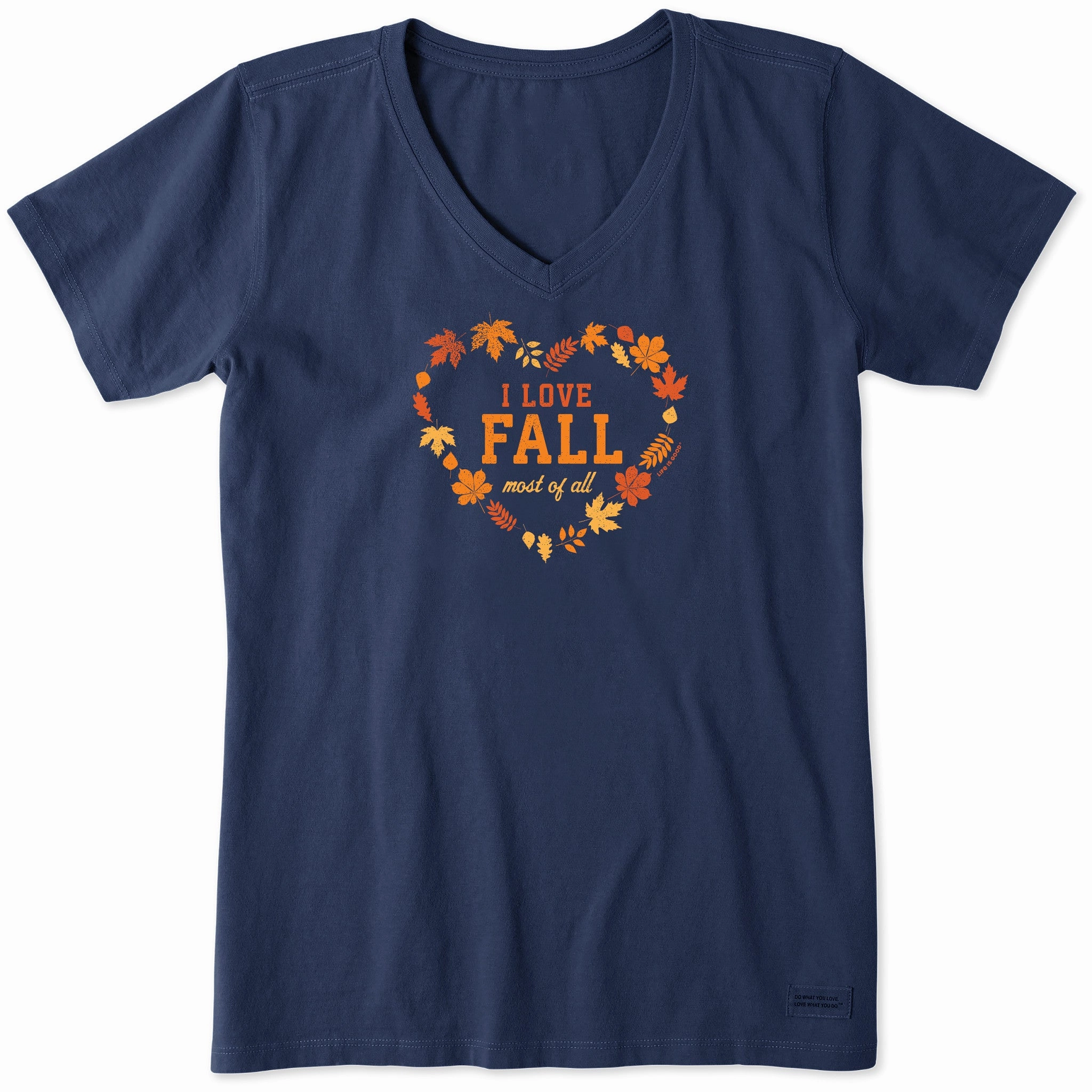 Women's I Love Fall Heart Short Sleeve Vee Lightweight Fashion