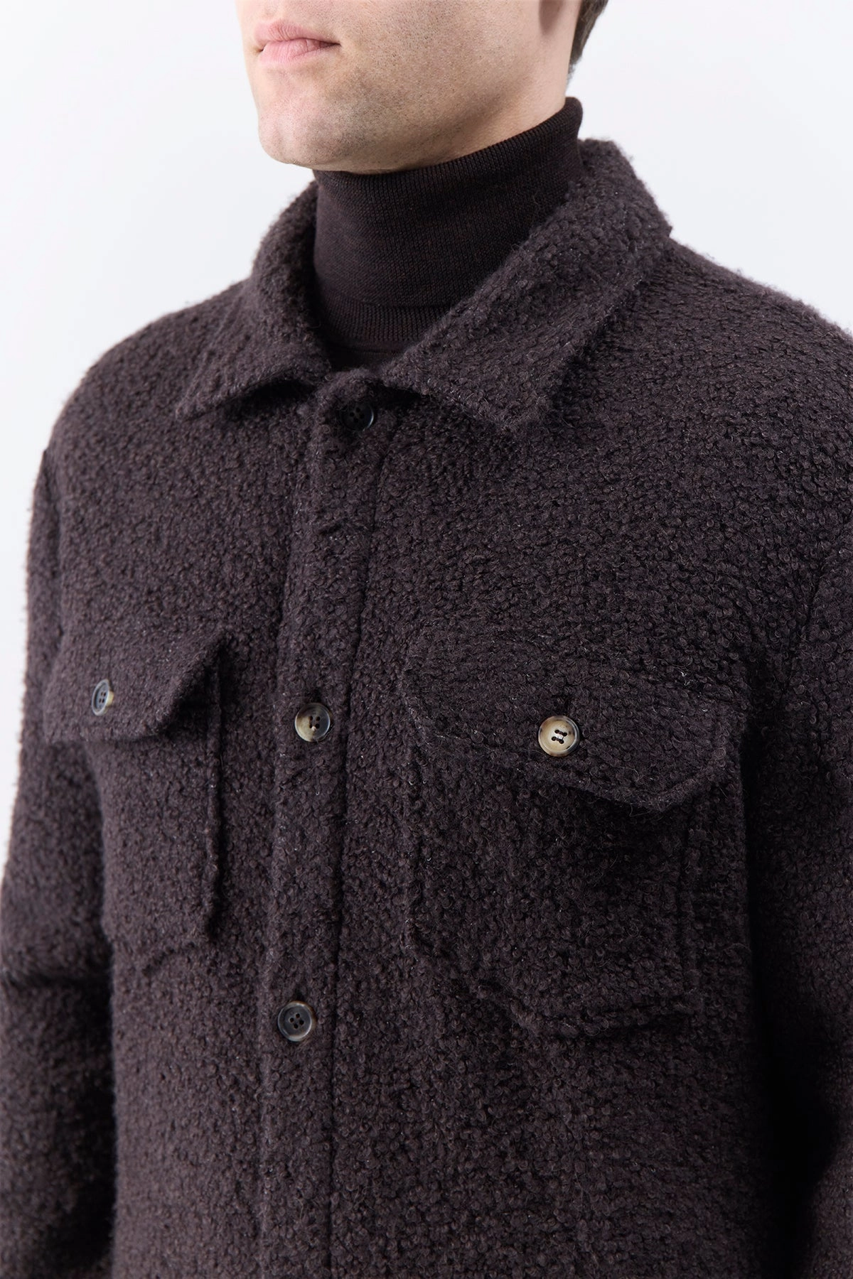 Position Fargo Overshirt in Chocolate Recycled Cashmere Boucle