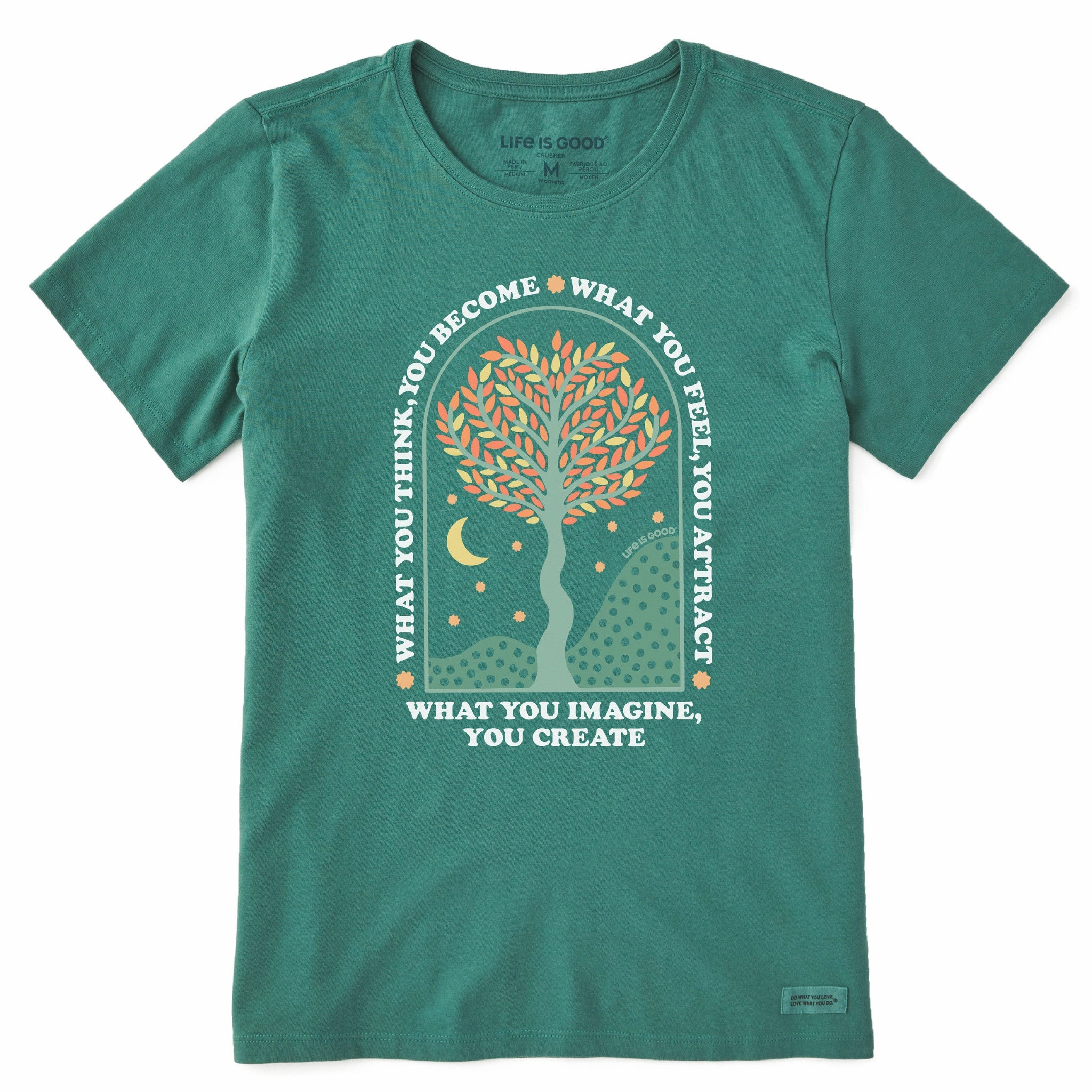 Lightweight Design Cozy Hug Women's What you Imagine, You Create Tree Short Sleeve Crusher Tee