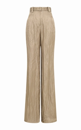 Relaxed Look Norman Wide-Leg Pant in Gunmetal Metallic Crinkled Silk