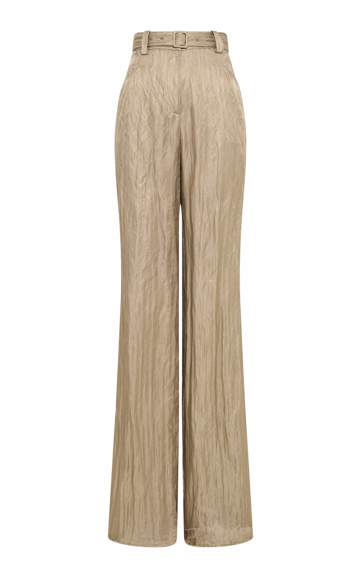 Norman Wide-Leg Pant in Gunmetal Metallic Crinkled Silk Refined Construction