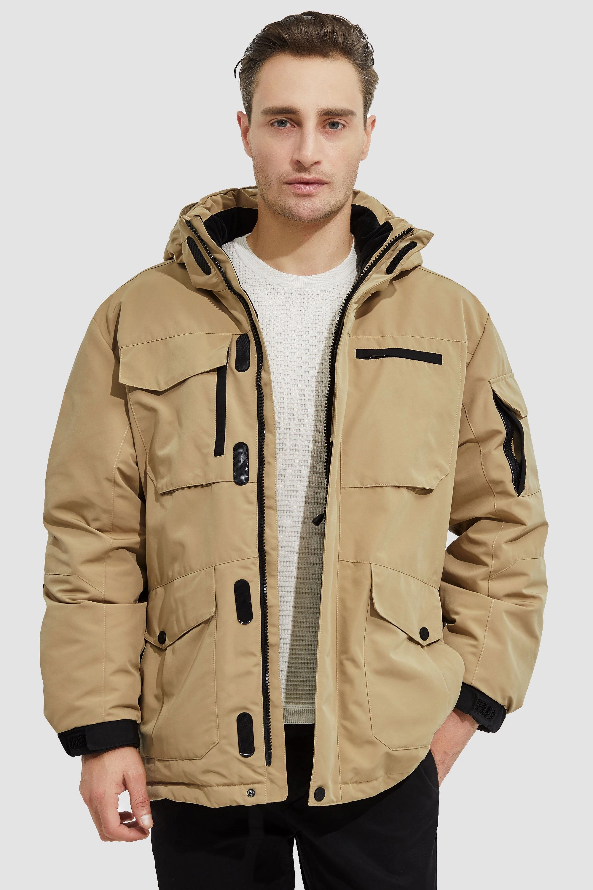 Warm Anorak  Detachable Hood Down Parka Flexible Fiber Fill