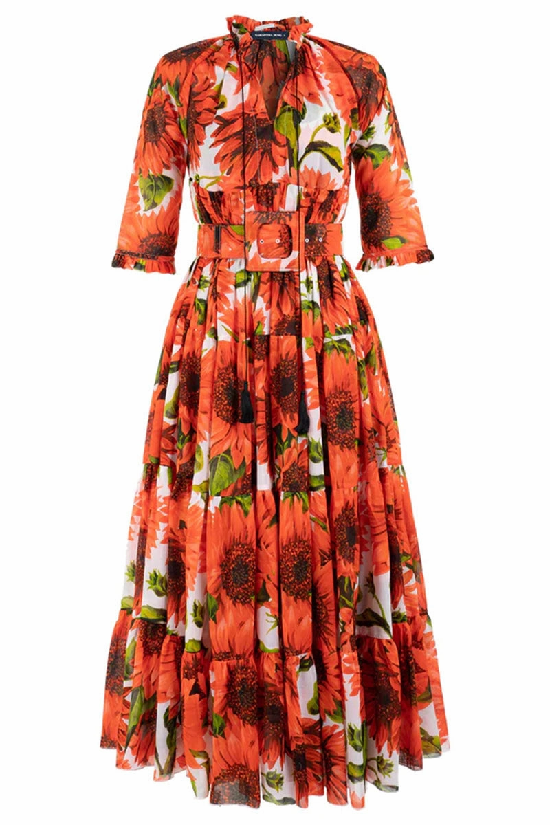 Front Detail Balloon-Sleeve Printed Eden Dress