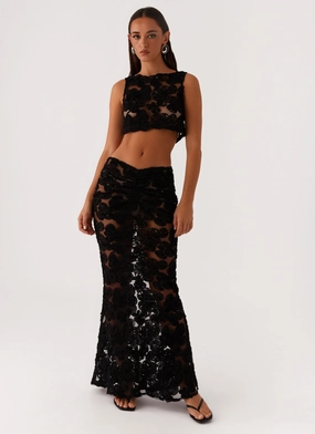 A Line Silhouette Easy Fashion Fiorella Floret Maxi Skirt - Black