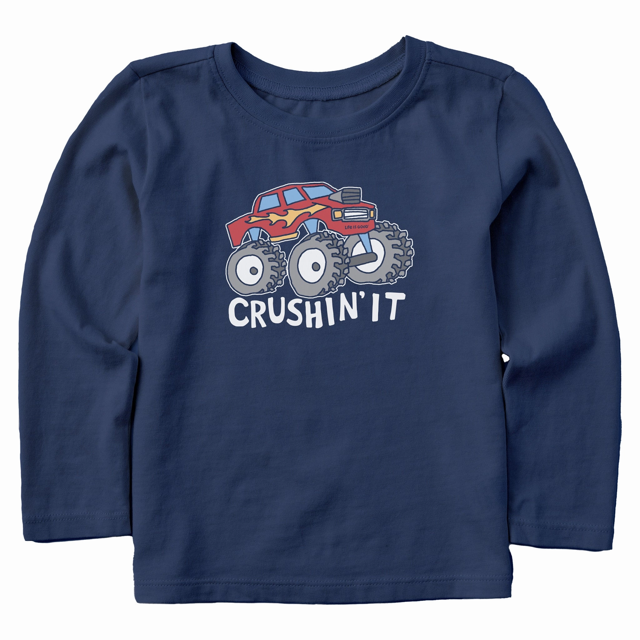 Ribbed Collar Trim Toddler Crushin It Truck Long Sleeve Crusher Tee