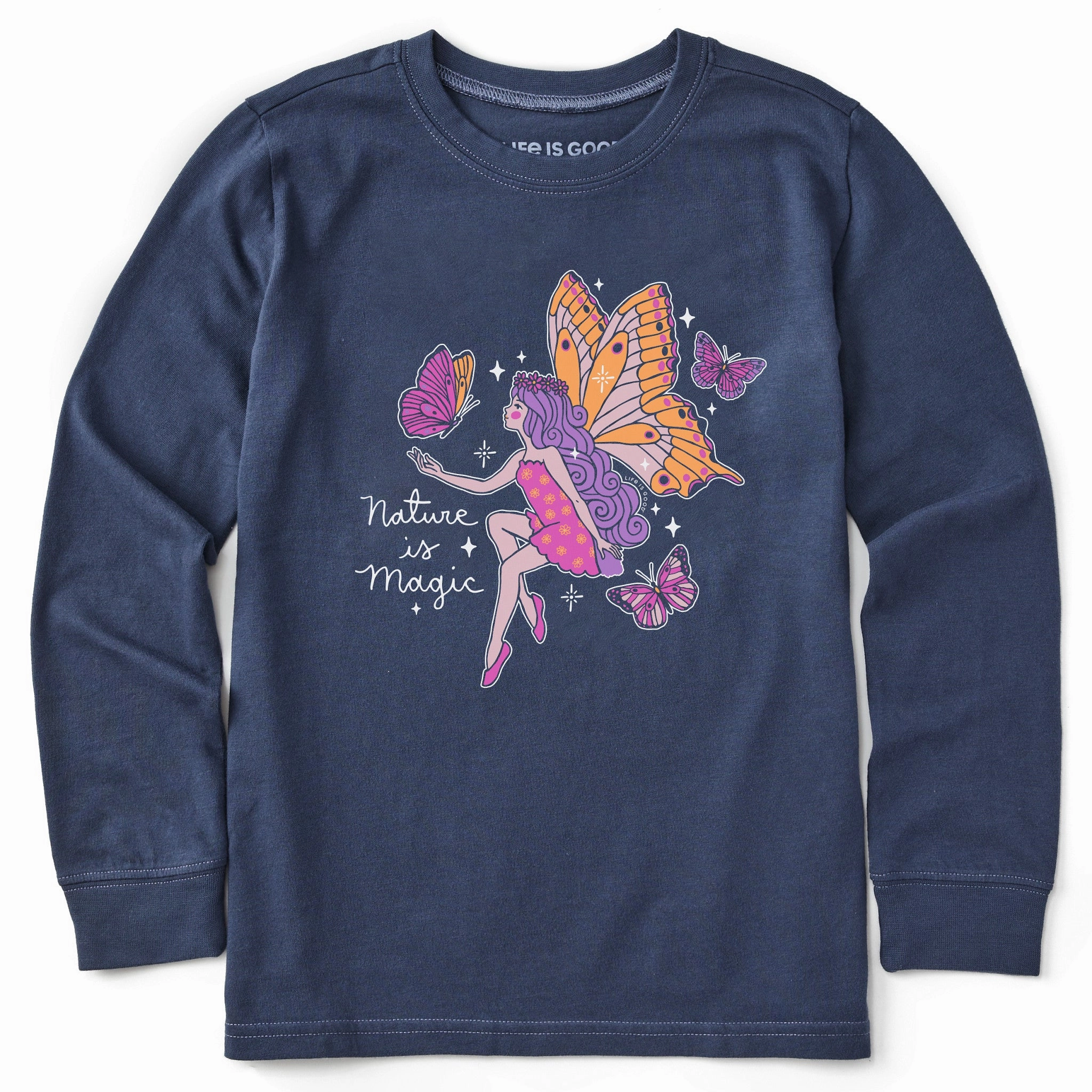 Kids Butterfly Fairy Nature is Magic Long Sleeve Crusher Tee Fit For Movement Flexible Design