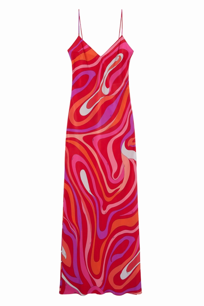 Go To Wear Cute Glow Marmo Print Silk Dress