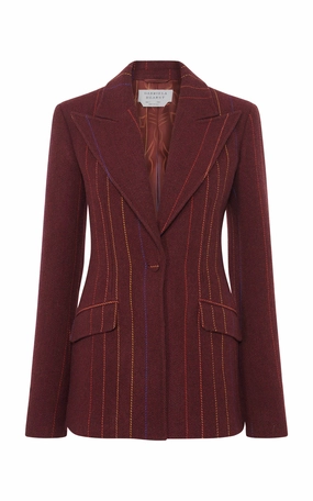 Leiva Blazer in Burnt Sienna Multi Pinstripe Wool Cashmere Smart Look