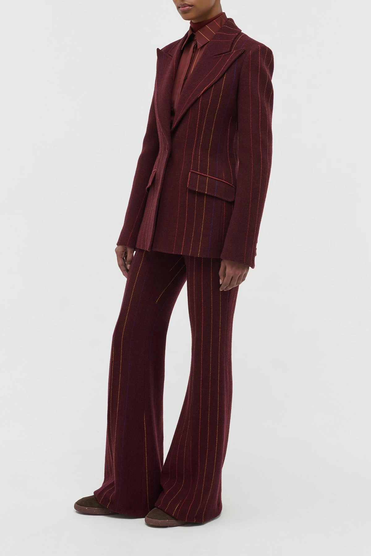 Leiva Blazer in Burnt Sienna Multi Pinstripe Wool Cashmere Business Tailoring
