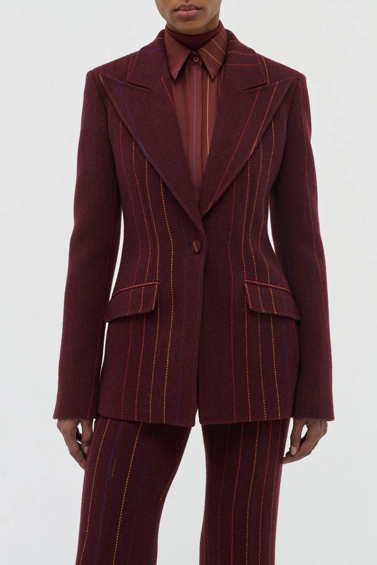 Leiva Blazer in Burnt Sienna Multi Pinstripe Wool Cashmere Elegant Comfort