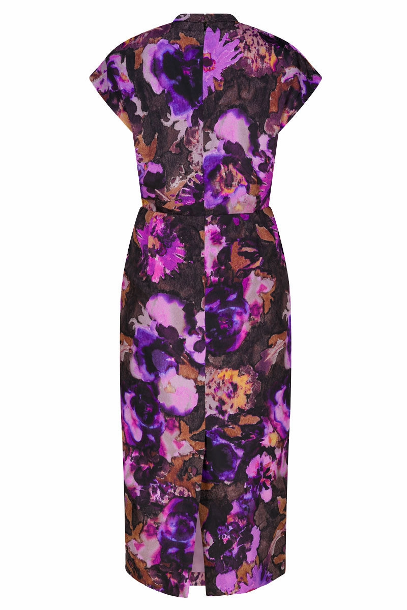 Dormos Ink Flower Dress V-Neck Light Silhouette
