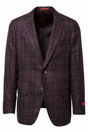 Burgundy Delain Plaid Sport Jacket Sharp Tailored Wear