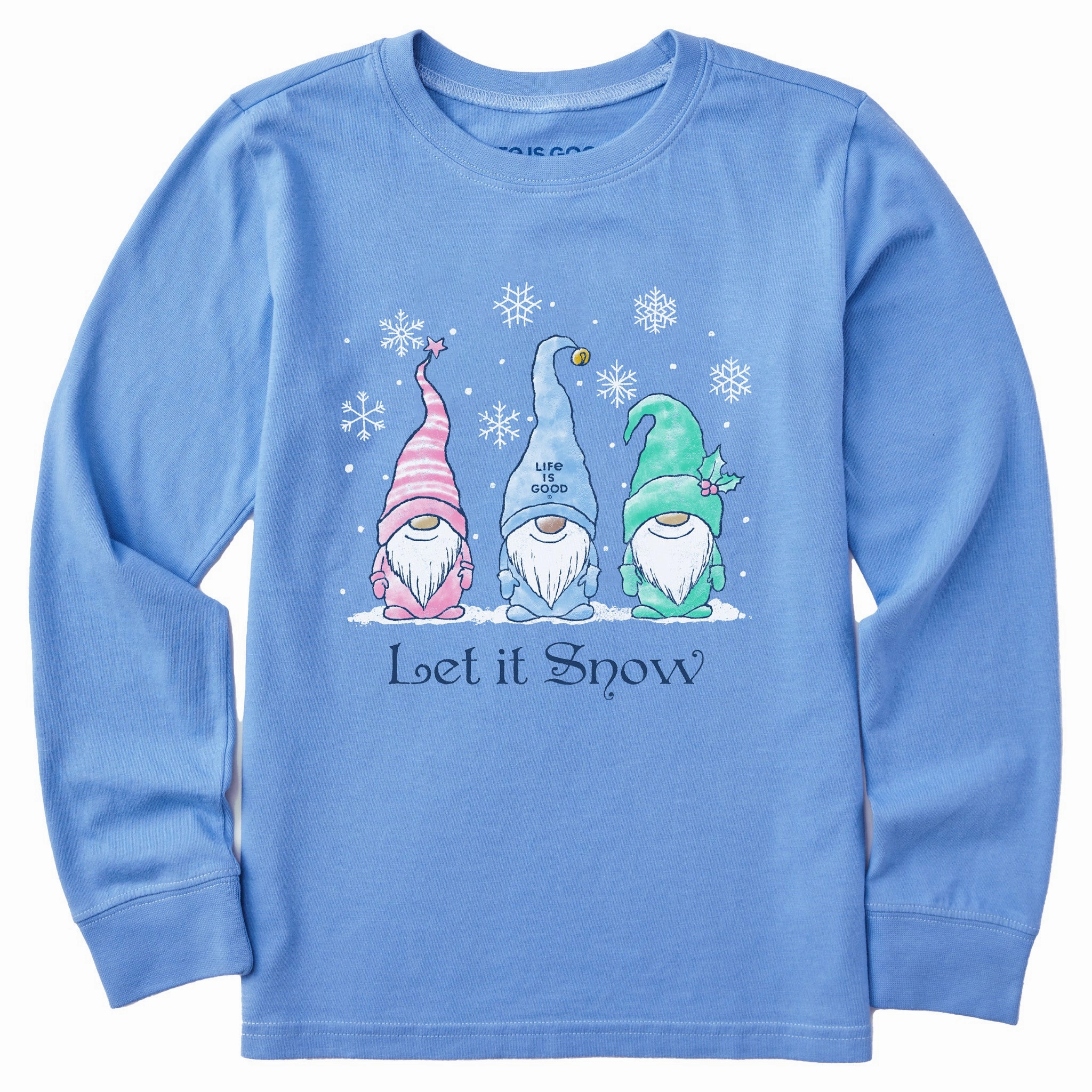 Fun and Relaxed Kids Let it Snow Gnomes Long Sleeve Crusher Tee
