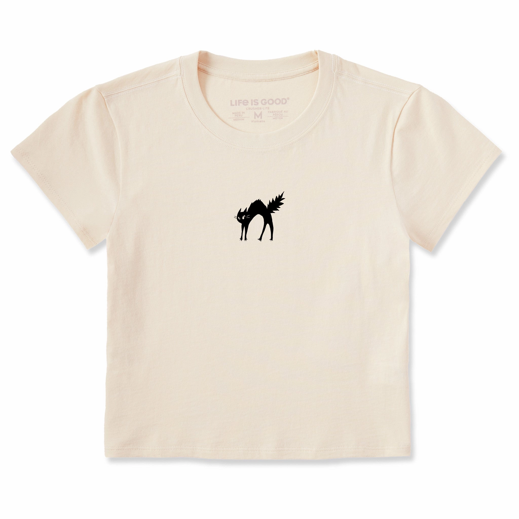 Women's Small Black Cat Crusher-LITE Shrunken Tee Leather combination